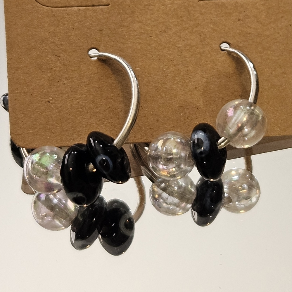 Evil Eye Glass Bead Hoop Earrings